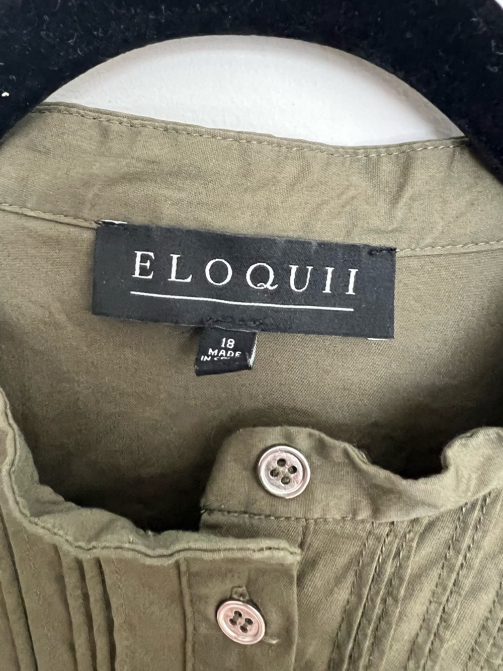 Eloquii Olive Green Ruffle-Trim Button Blouse‎ Size 18 - Picture 4 of 7